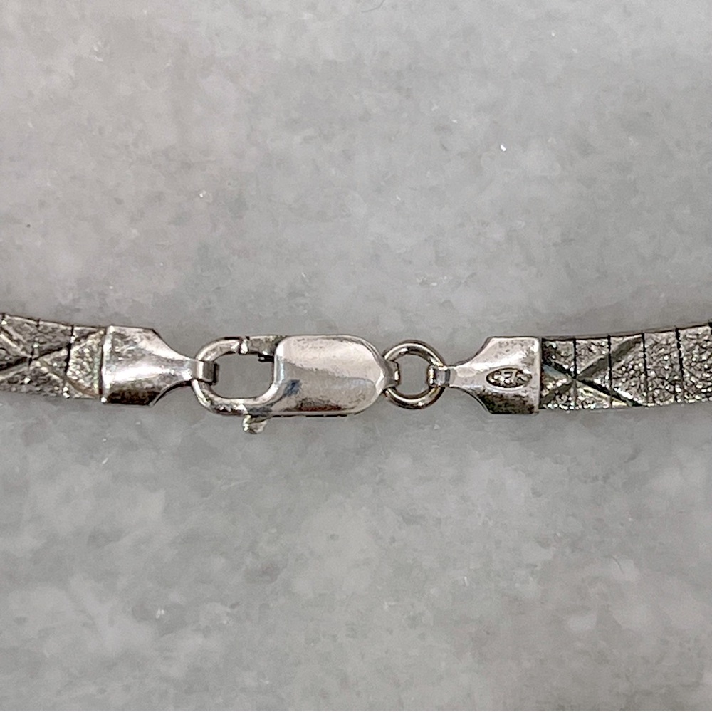 Sterling Silver Wide Etched Collar 16” Necklace - Picture 8 of 10